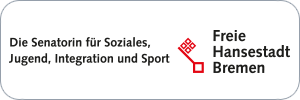 Logo der Senatorin für Soziales, Freie Hansestadt Bremen, schwarz mit Bremer Schlüssel in rot